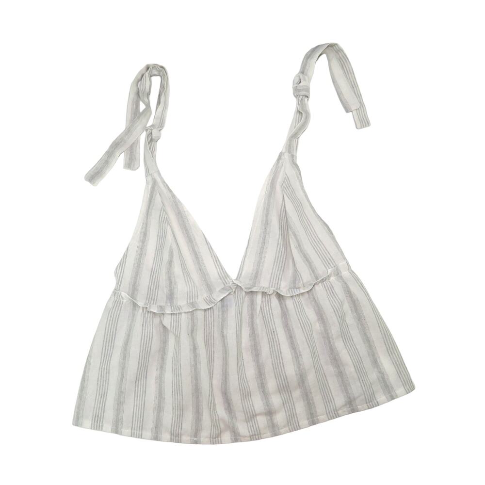 SHEIN Gray Striped V-Neck Tie Tank Top XS